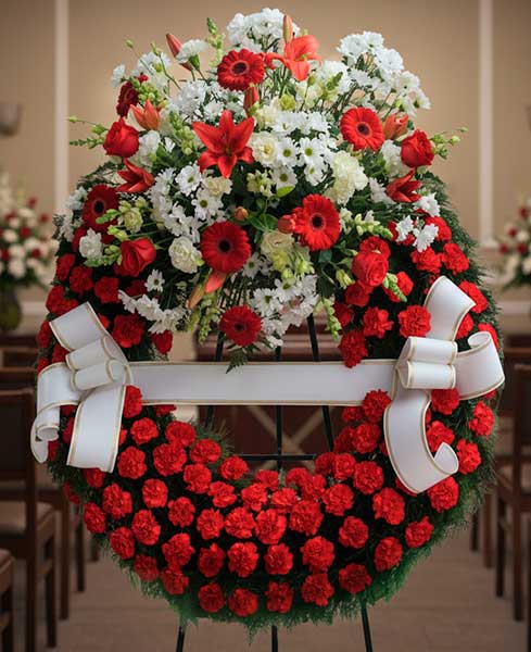 Corona Funeraria tonos rojos