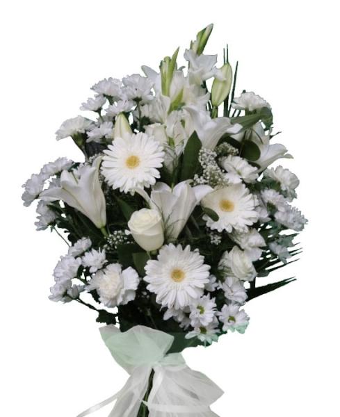 Ram funerari tons blancs flor variada