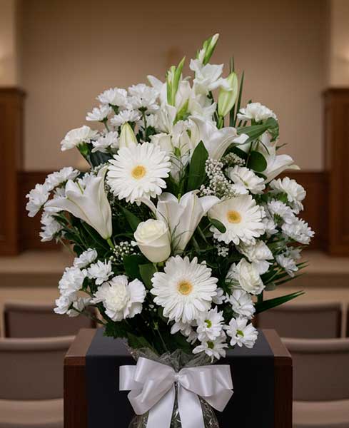 Ramo funerario de tonos blancos