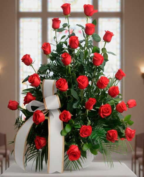 Centro funerario de 30 rosas rojas