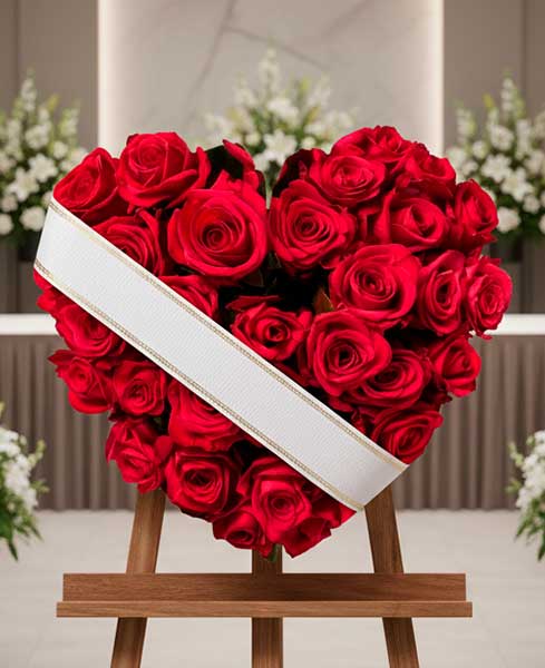 Centro corazón de flores rojas