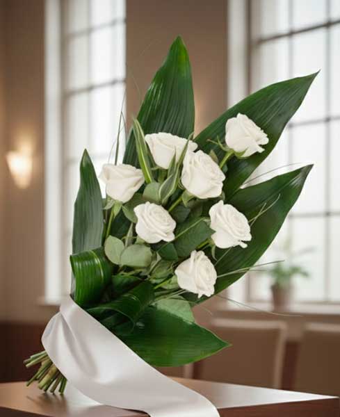 Ramo funerario siete rosas blancas